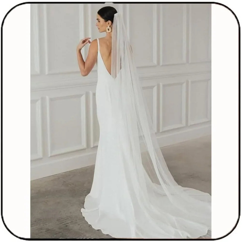 ❤️Women White Bride Wedding Veil White Long Cathedral Drop Veils and  Brides